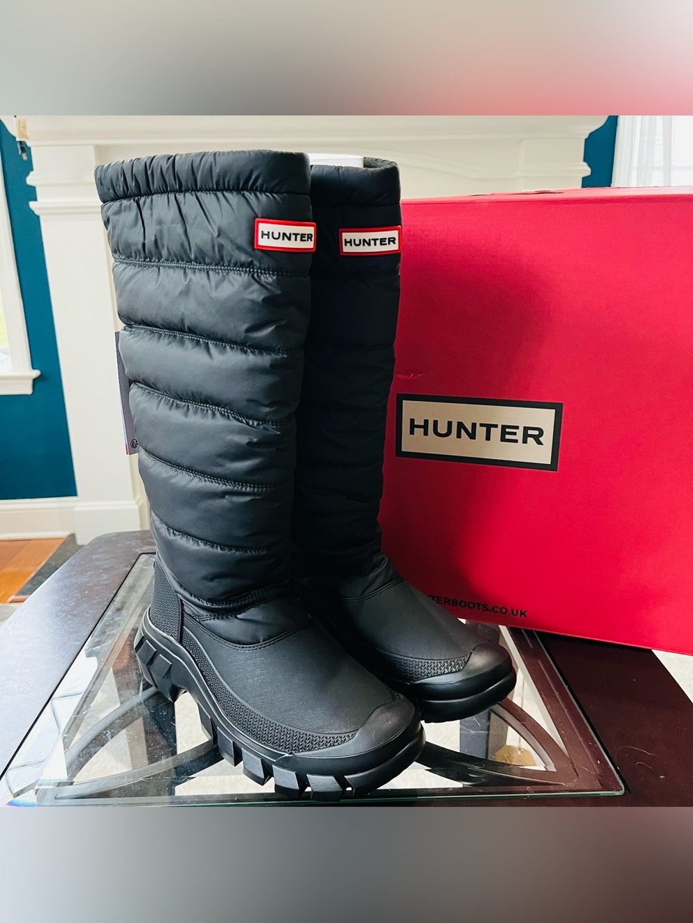 Sz 8 Hunter Women's Intrepid Tall Snow Boots Black Insulated Waterproof Quilted
